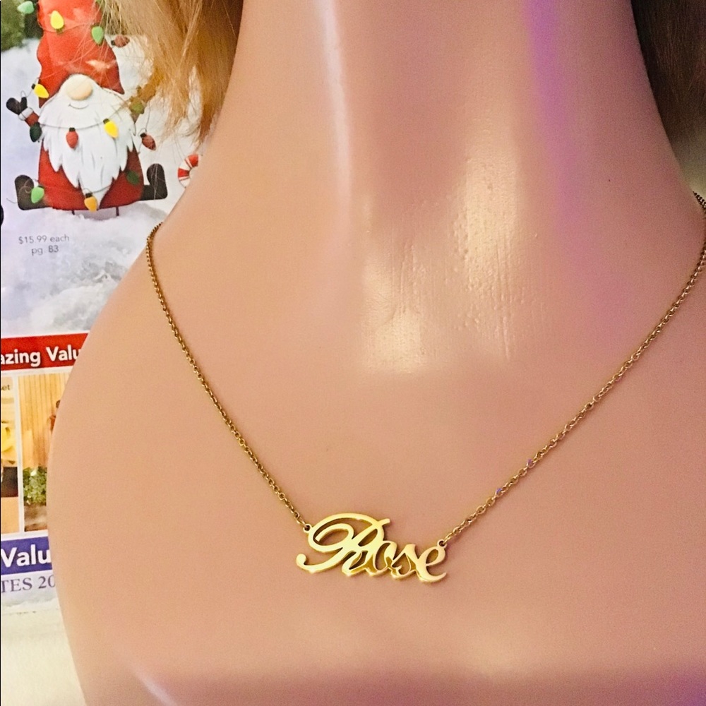 💋❤️🌹fashion gold color nameplate necklace customize name rose